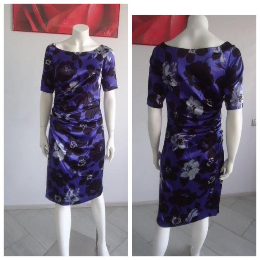 Etro Italy Like New Blue Purple Silk Ruched Draped Floral Dress Size 10 48